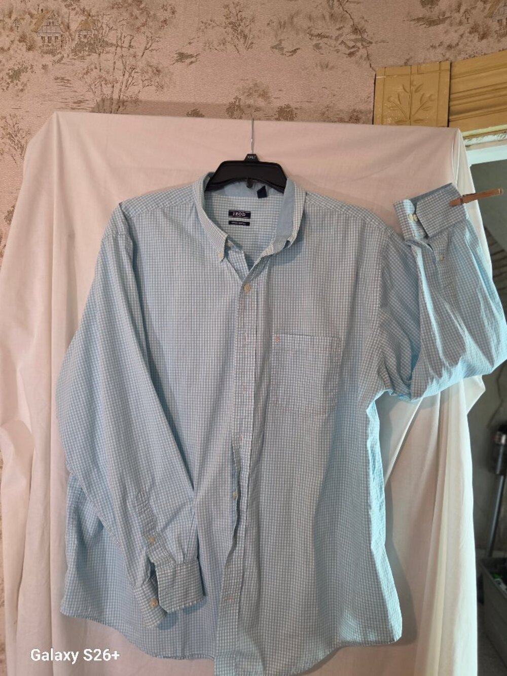 IZOD Premium Essentials Men’s 2XLT Blue Gingham Button Down Shirt